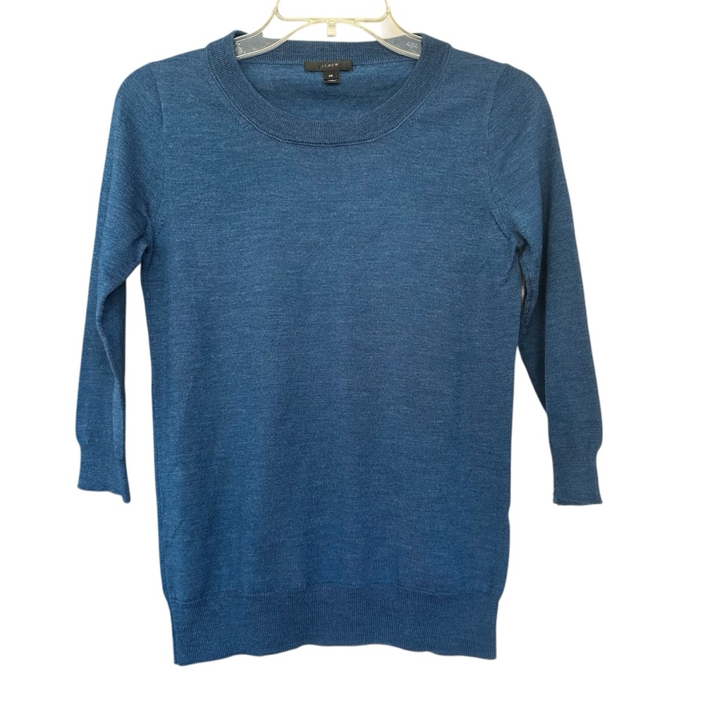 J. Crew 100% Merino Wool Sweater XS Blue 3/4 sleeve
